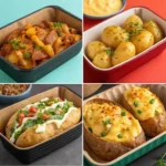 Collage of various smothered potato dishes showcasing different flavors and styles.