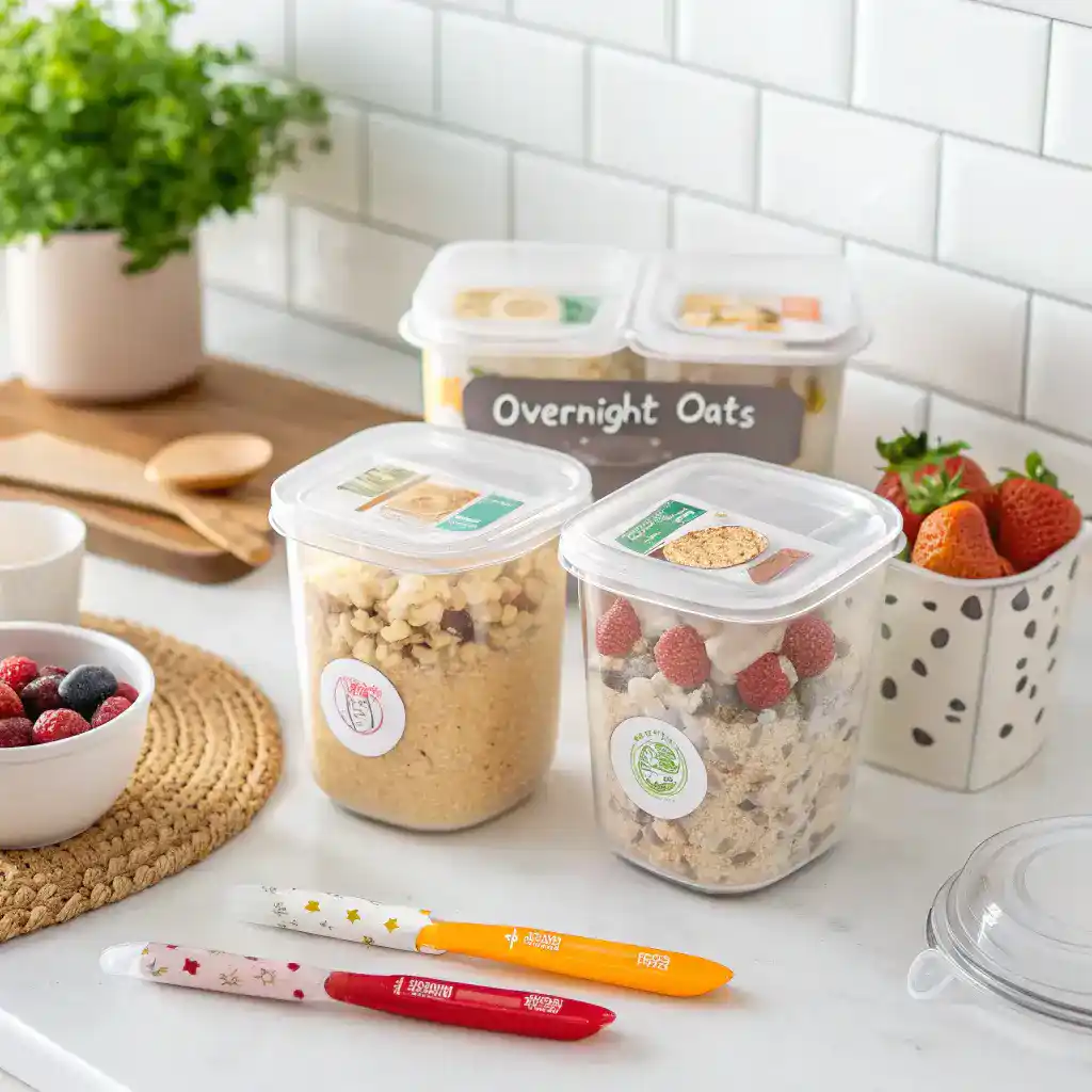 Proper storage methods for overnight oats in airtight containers.