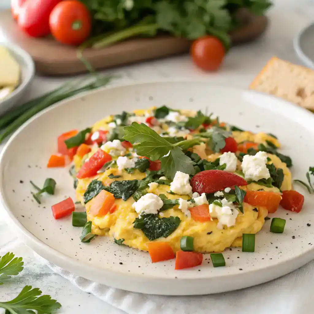 Scrambled eggs with spinach and feta cheese