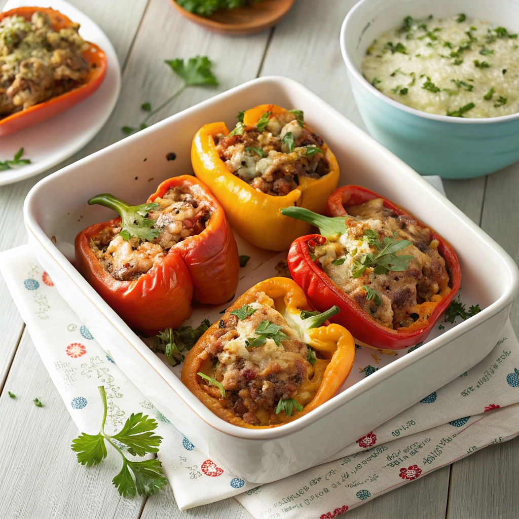 Served stuffed pepper on a plate with salad and bread
