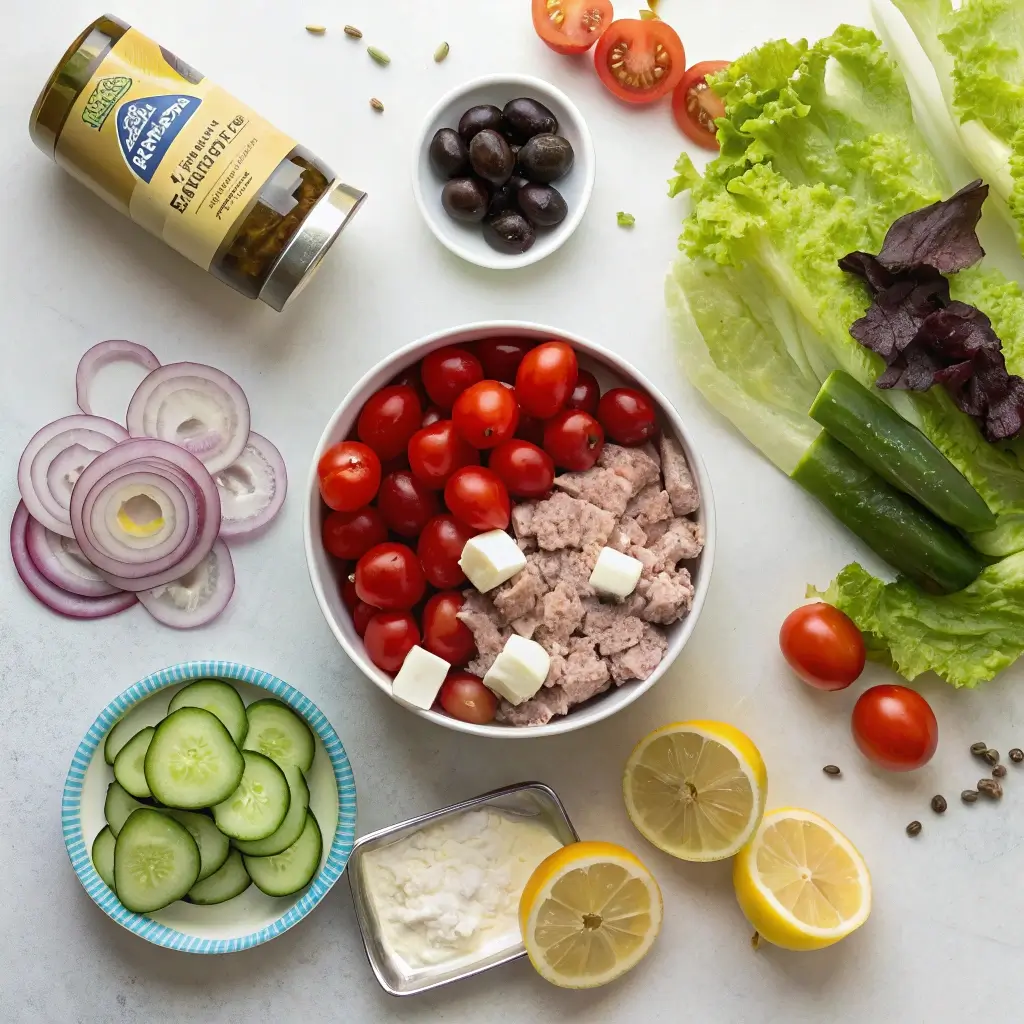 Ingredients for making a tuna salad