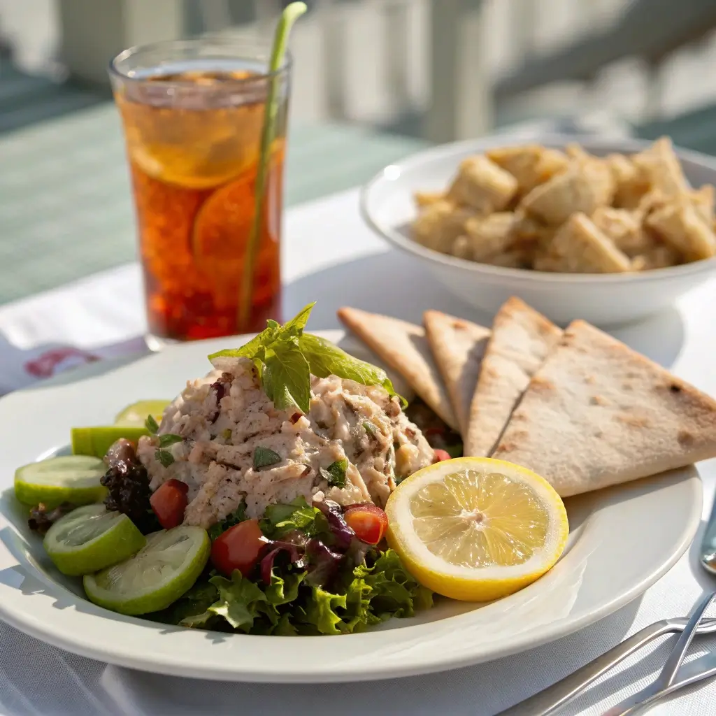  Tuna salad served with pita and lemon